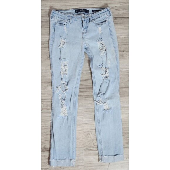 Hollister Light Wash Distressed Destroyed Skinny Jeans Women's Size 0R - Picture 1 of 11
